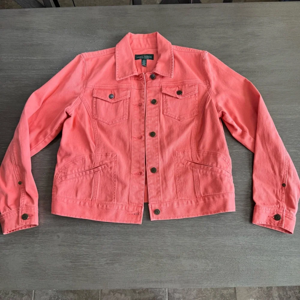 Ralph Lauren Coral Denim Jacket L Salmon Pink Color - Picture 3 of 14